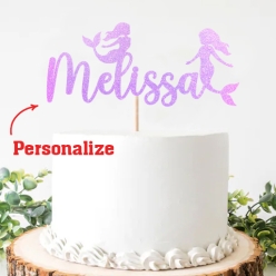 Mermaid Birthday Personalized Name Purple Cake Pick